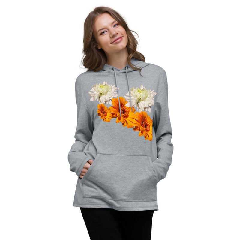 Purple Sky White Orange Floral Print Unisex Lightweight Hoodie