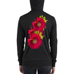 Purple Sky Red Floral Print Unisex Hoodie with Zipper