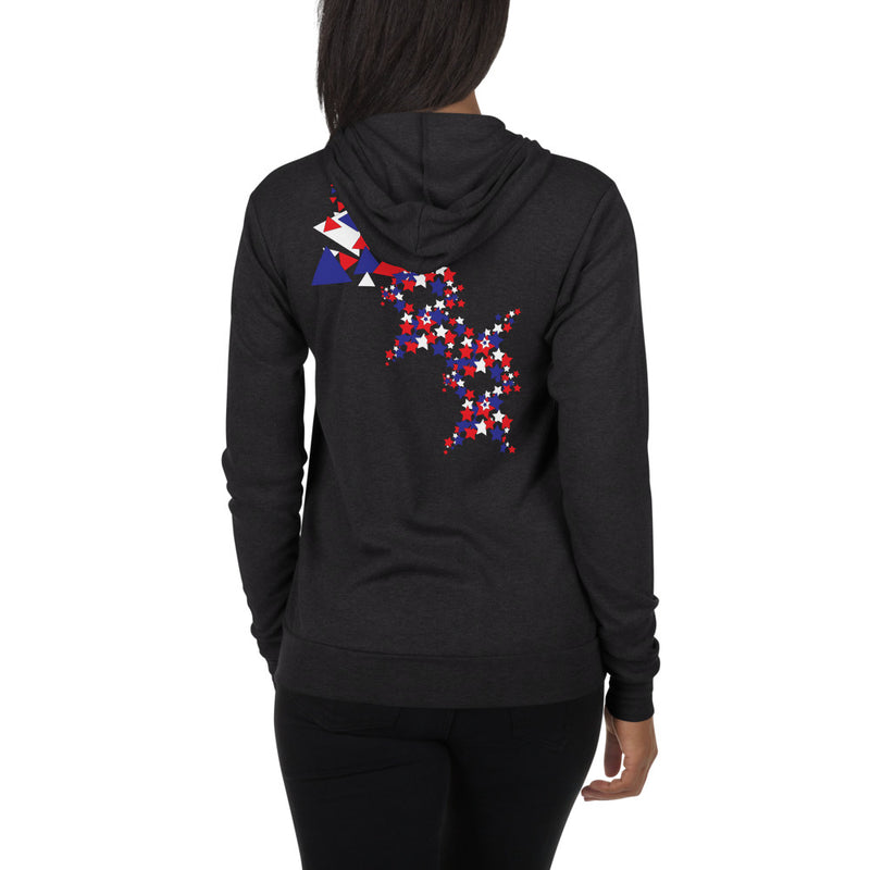 Purple Sky Patriotic Print Unisex Zip Hoodie