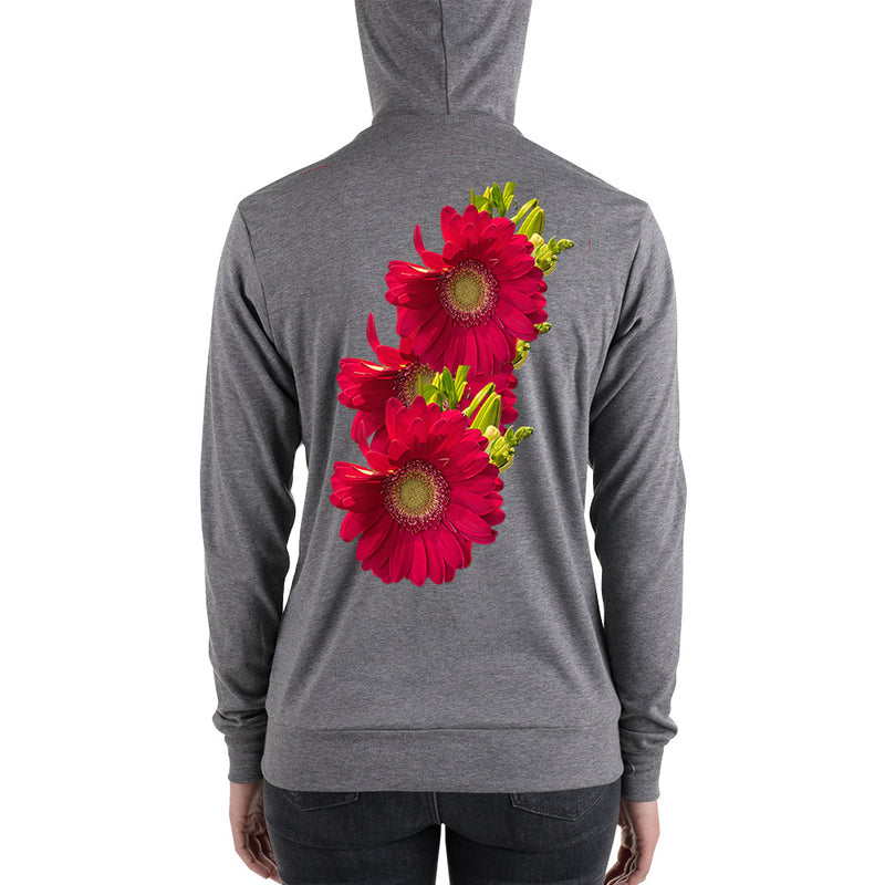 Purple Sky Red Floral Print Unisex Hoodie with Zipper