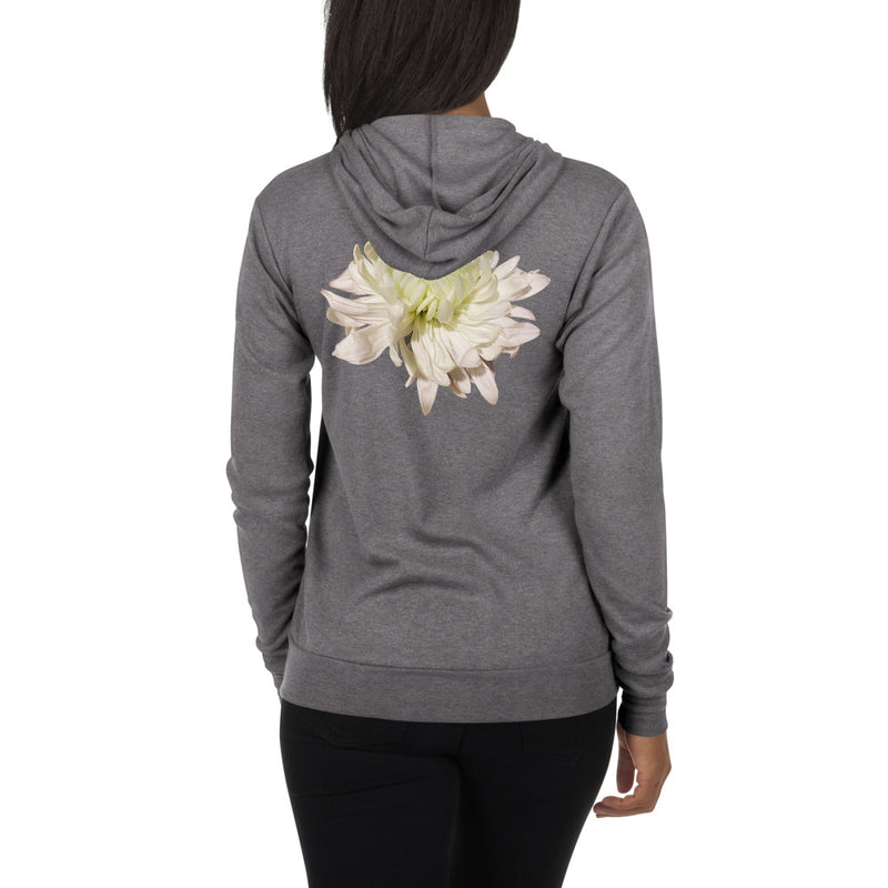 Purple Sky White Floral Print Unisex Hoodie with Zipper