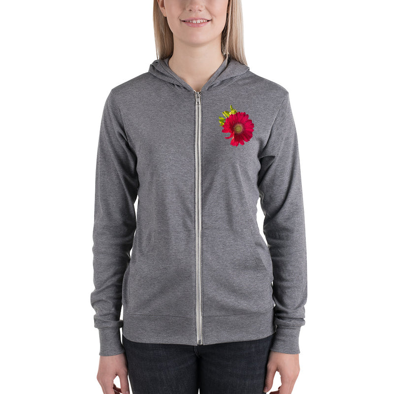 Purple Sky Red Floral Print Unisex Hoodie with Zipper