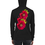 Purple Sky Red Floral Print Unisex Hoodie with Zipper