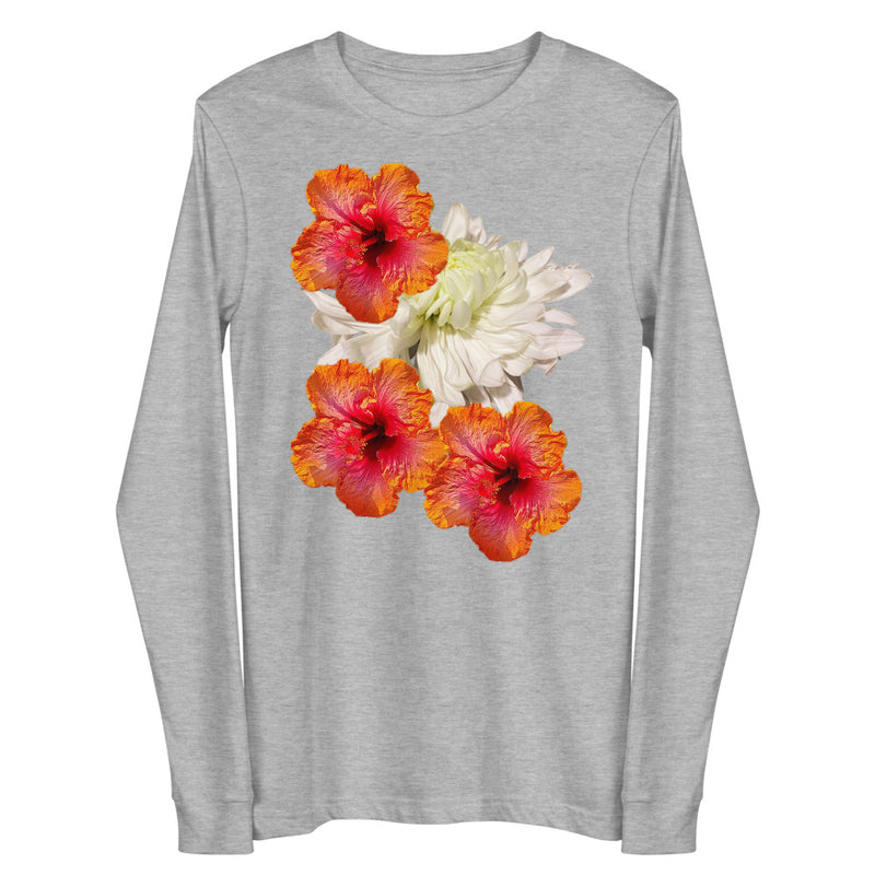 Purple Sky White Orange Floral Print Unisex Long Sleeve Tee