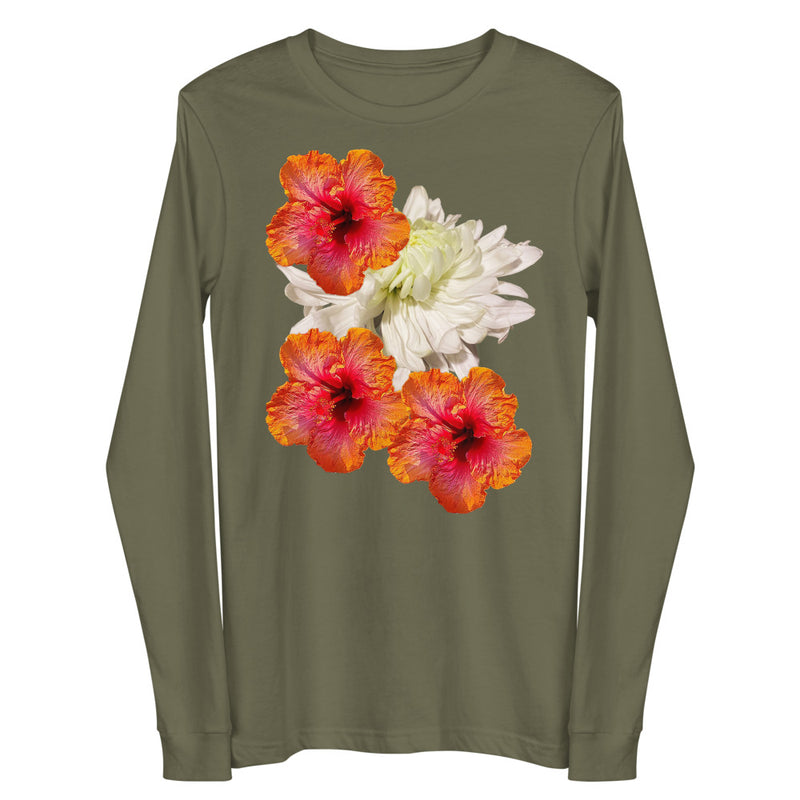 Purple Sky White Orange Floral Print Unisex Long Sleeve Tee