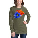 Purple Sky Blue Orange Floral Print Unisex Long Sleeve Tee