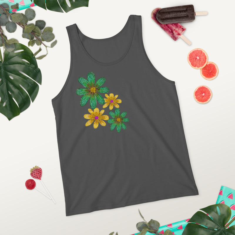 Purple Sky Green Gold Floral Print Unisex Tank Top