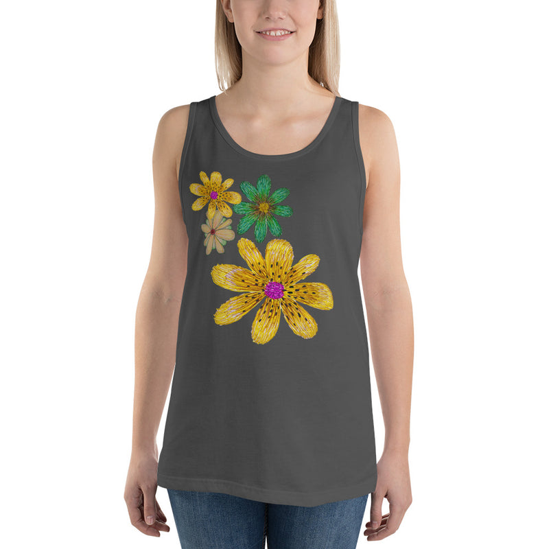 Purple Sky Gold Green Floral Print Unisex Tank Top