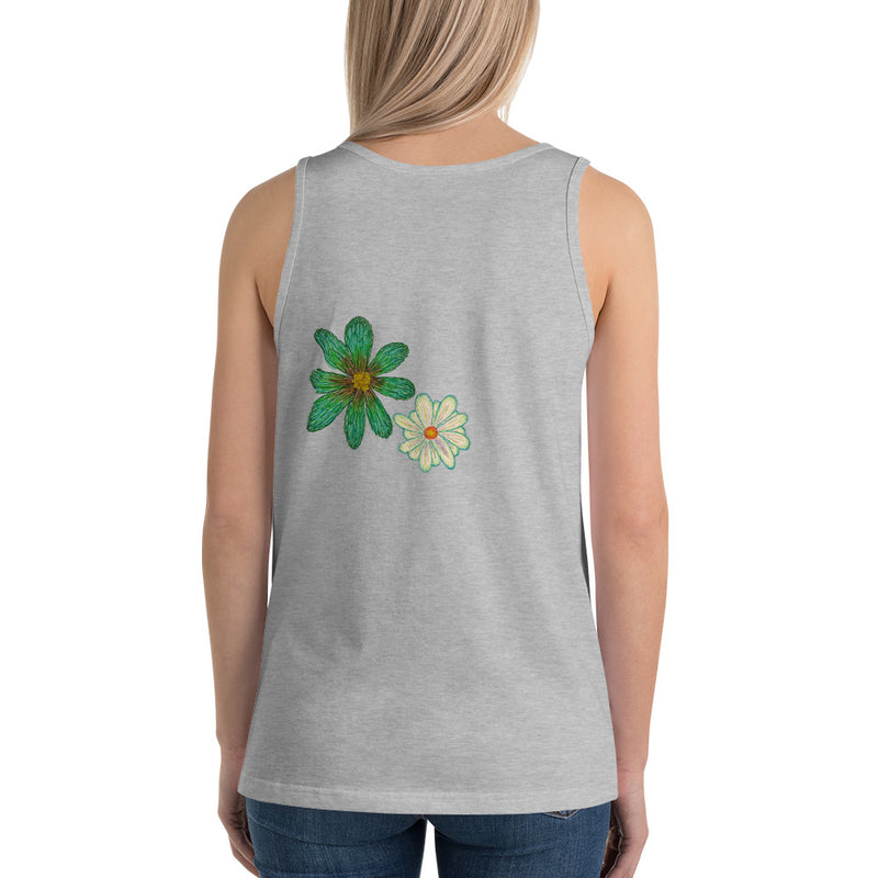 Purple Sky Gold Green Floral Print Unisex Tank Top