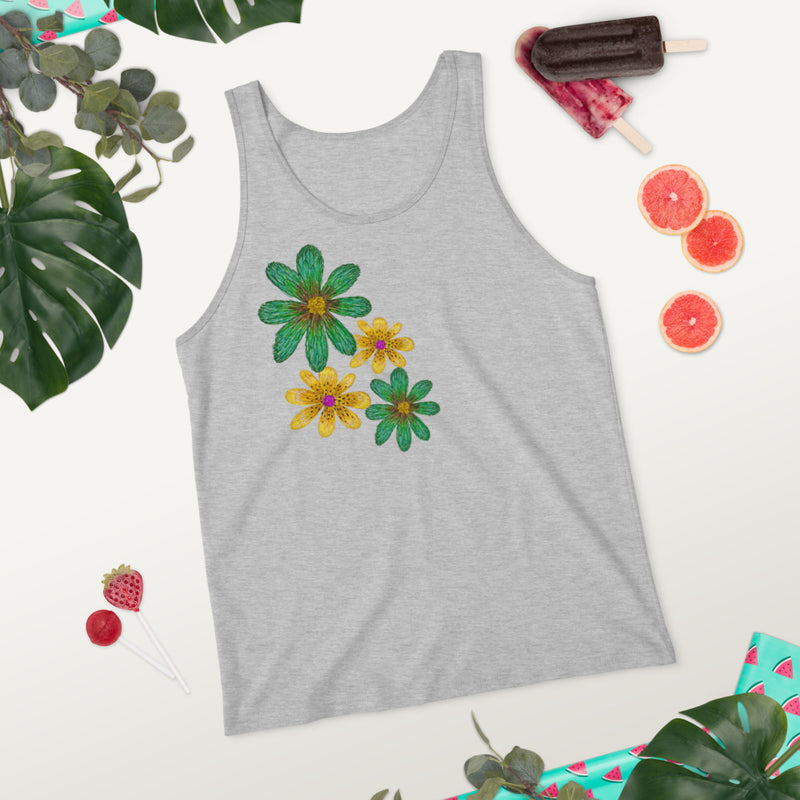 Purple Sky Green Gold Floral Print Unisex Tank Top