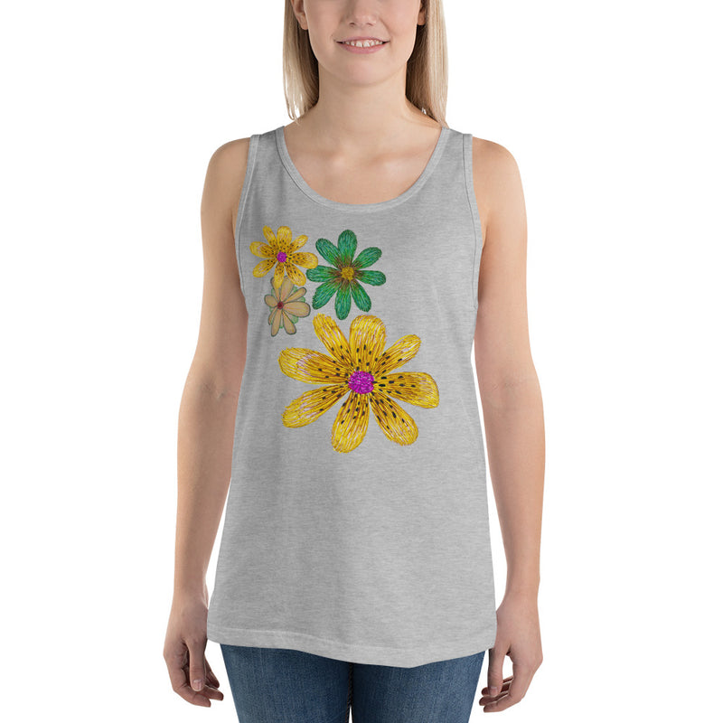 Purple Sky Gold Green Floral Print Unisex Tank Top