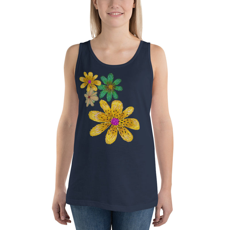 Purple Sky Gold Green Floral Print Unisex Tank Top