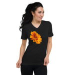 Purple Sky Orange Flower Unisex Short Sleeve V-Neck T-Shirt