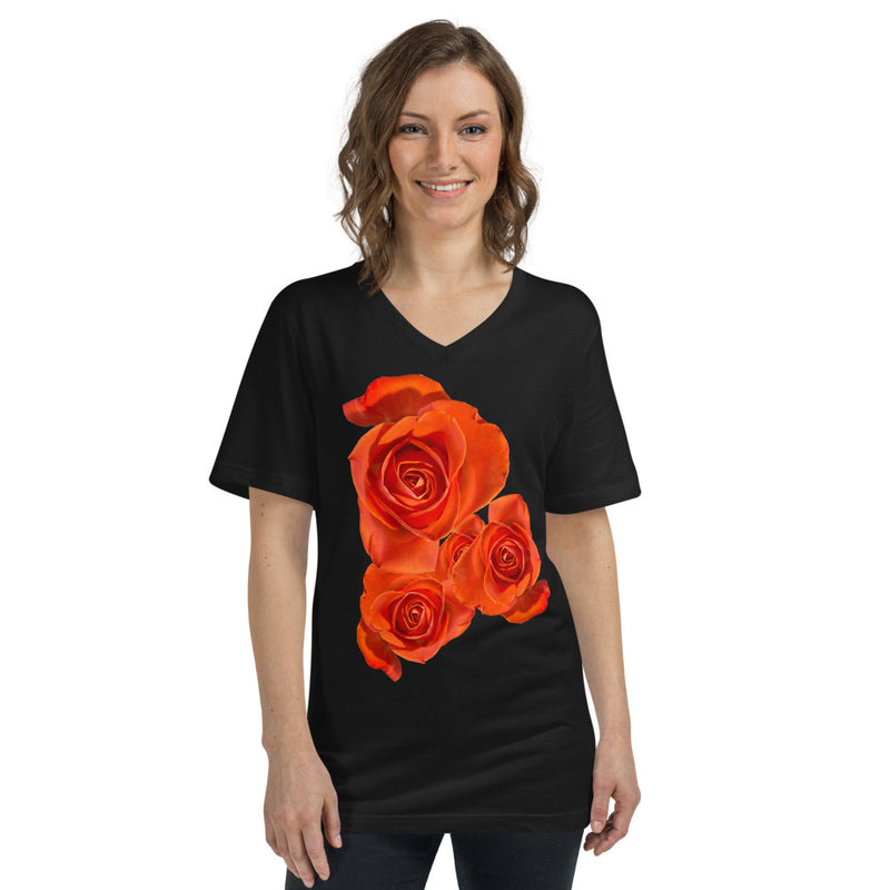 Purple Sky Orange Floral Print Unisex Short Sleeve V-Neck T-Shirt