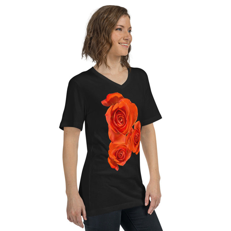 Purple Sky Orange Floral Print Unisex Short Sleeve V-Neck T-Shirt