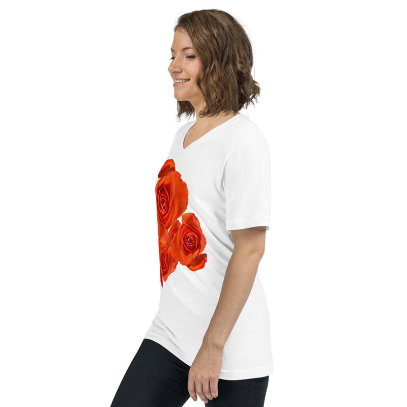 Purple Sky Orange Floral Print Unisex Short Sleeve V-Neck T-Shirt