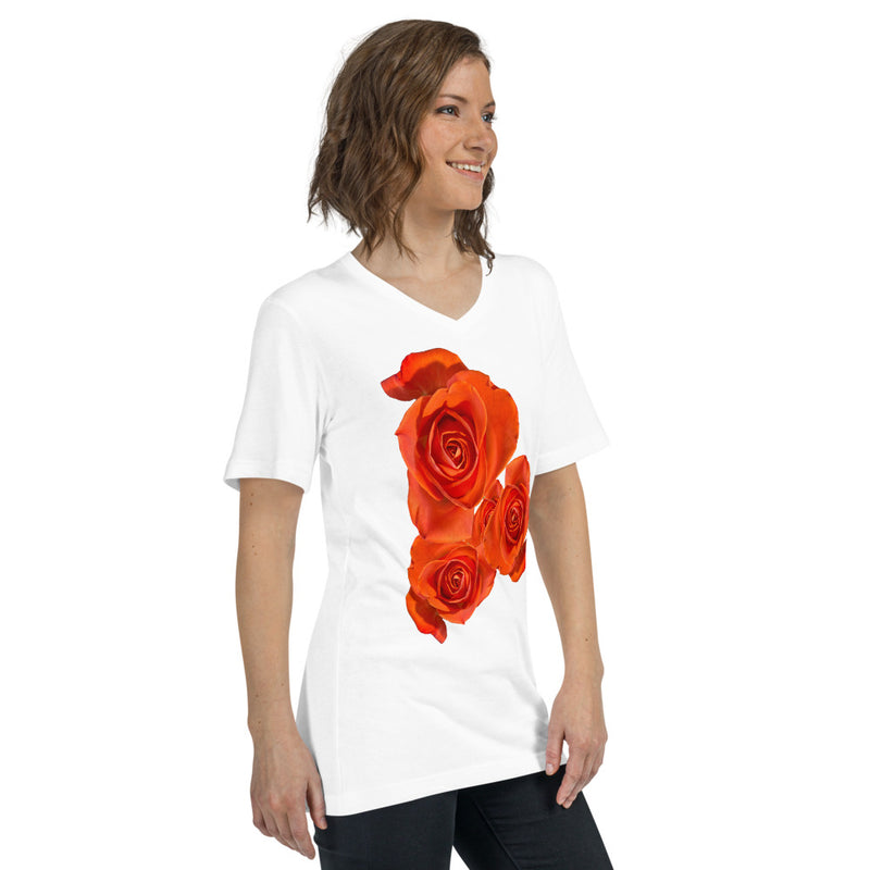 Purple Sky Orange Floral Print Unisex Short Sleeve V-Neck T-Shirt