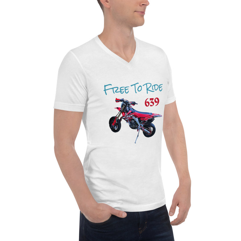 Purple Sky Motorcycle Print Unisex Short Sleeve V-Neck T-Shirt