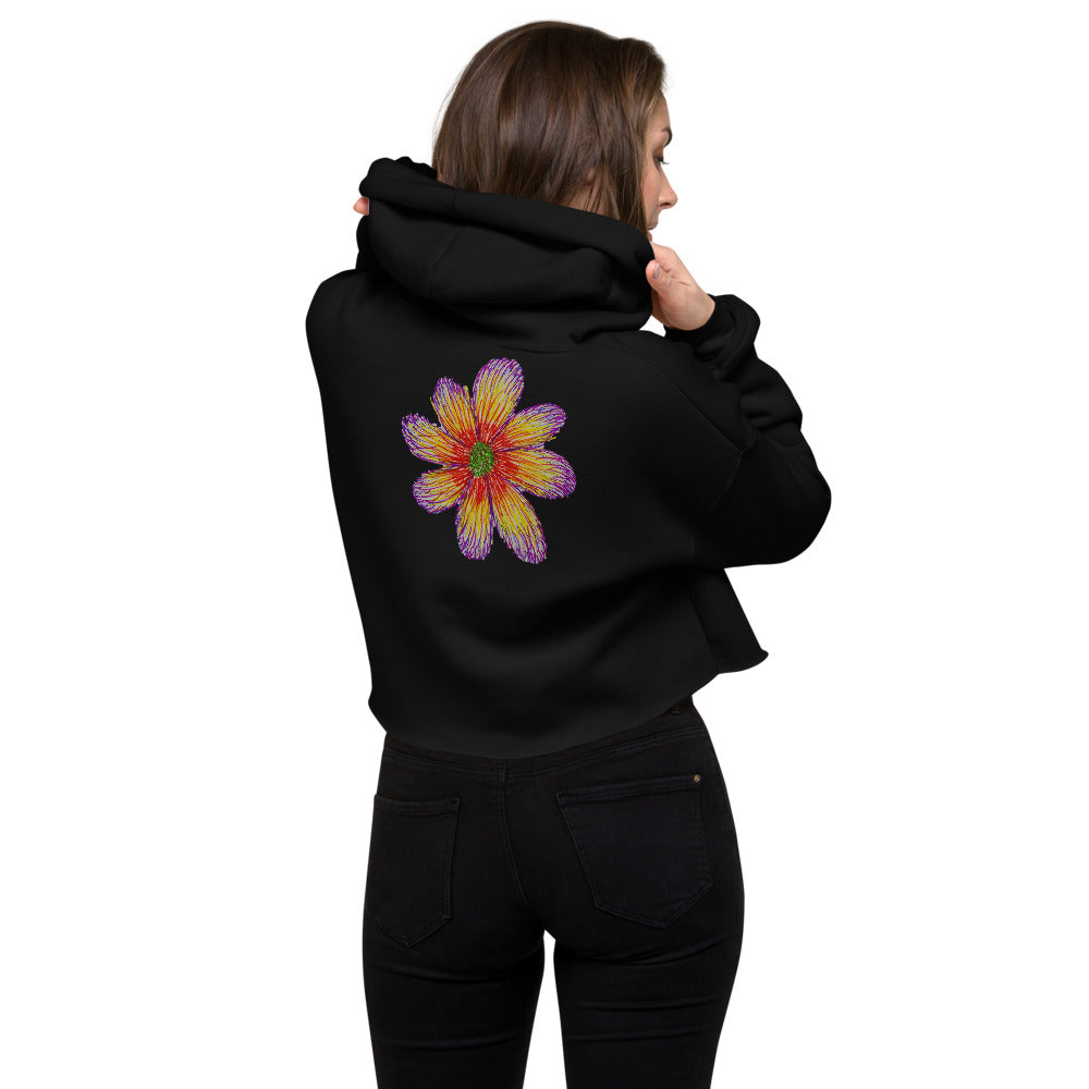 Purple Sky Red Purple Floral Print Crop Hoodie