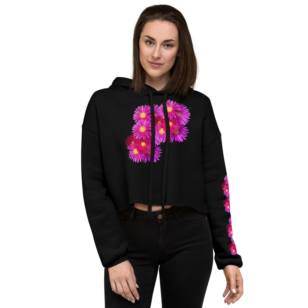 Purple Sky Red Purple Floral Print Crop Hoodie