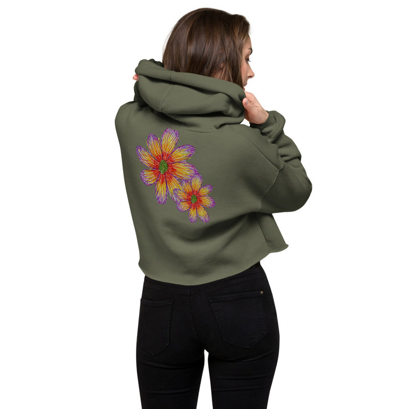 Purple Sky Gold Floral Print Crop Hoodie