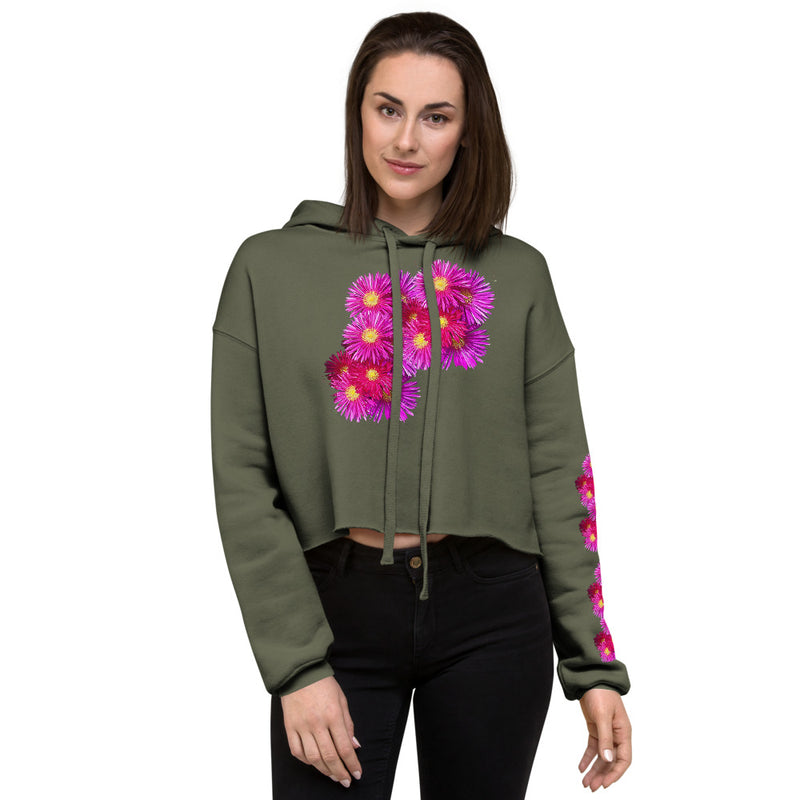 Purple Sky Red Purple Floral Print Crop Hoodie