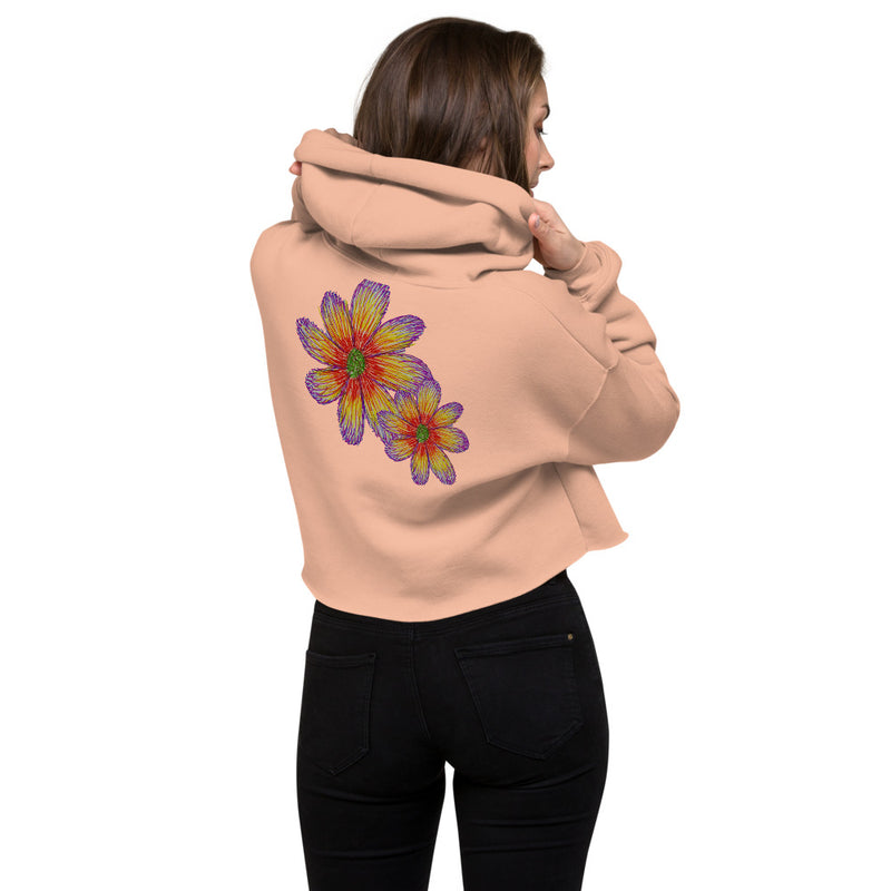 Purple Sky Gold Floral Print Crop Hoodie