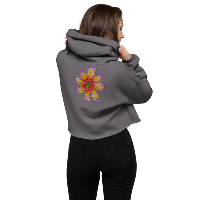 Purple Sky Red Purple Floral Print Crop Hoodie