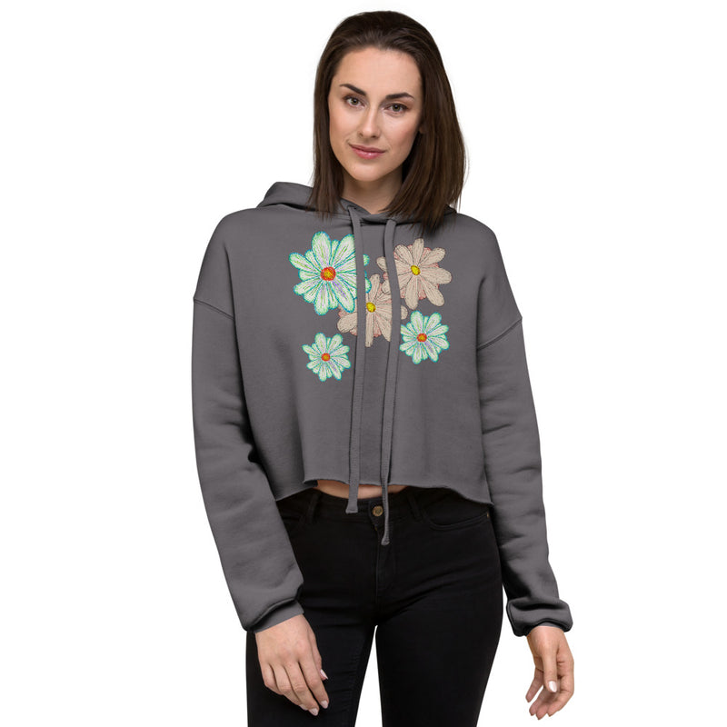 Purple Sky Pastel Floral Print Crop Hoodie