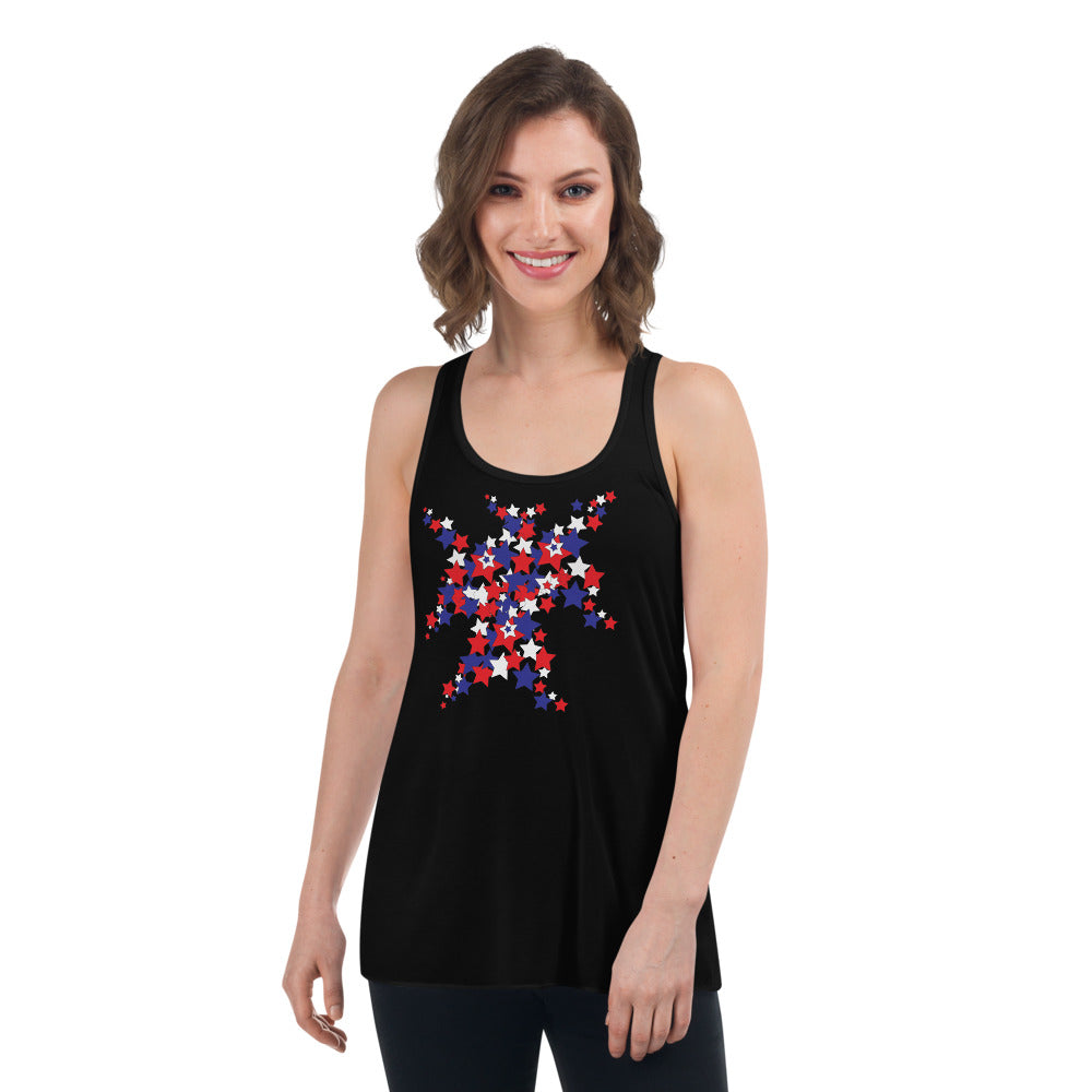 Purple Sky Patriotic Print Women's Flowy Racerback Tank