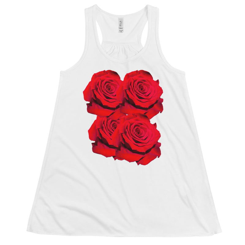 Purple Sky Red Floral Print Women's Flowy Racerback Tank